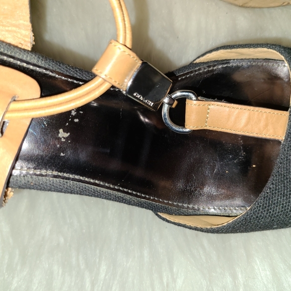 Y2K Coach Size 7.5 B Black Fabric Tan Cork Wedges - Picture 7 of 14